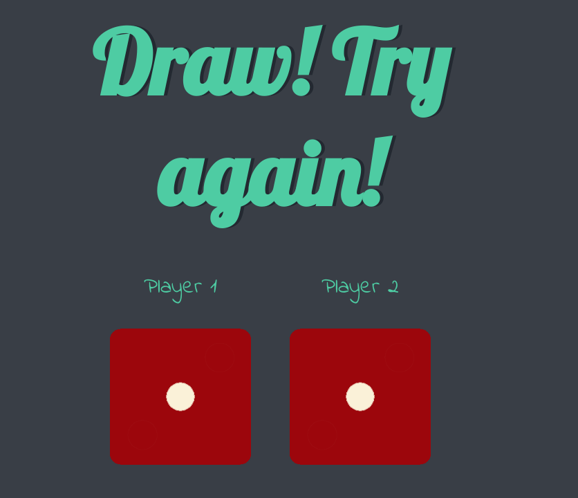 A screenshot of the dice game website.